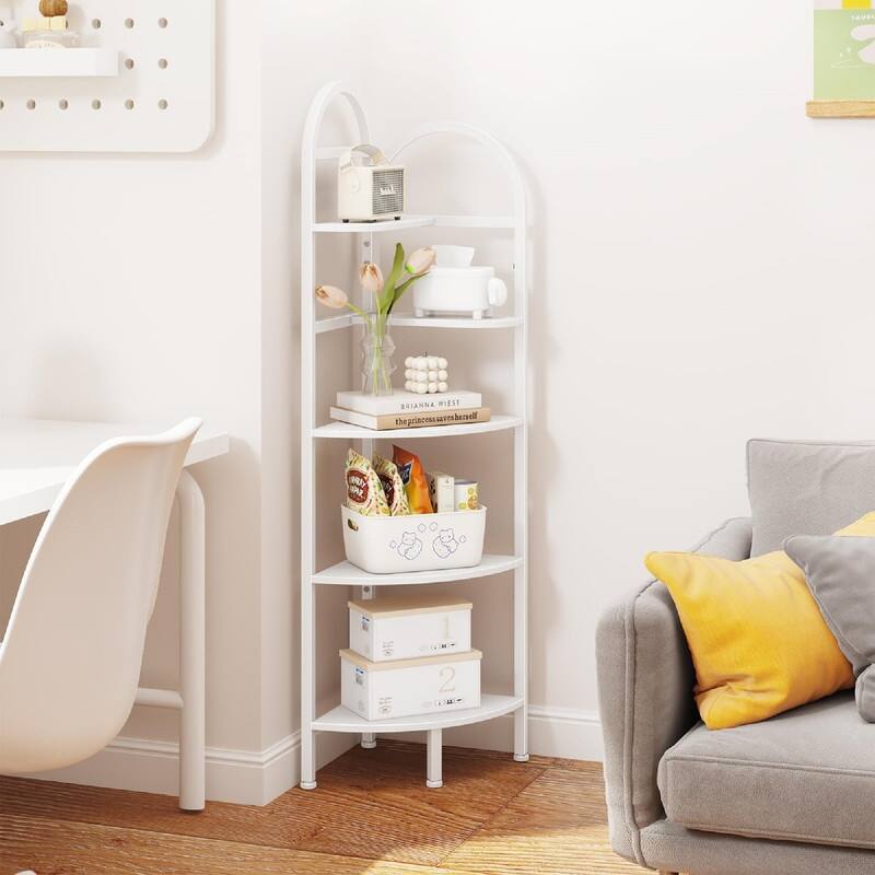 5-Tier Corner Bookshelf - 12.6"D x 12.6"W x 50"H