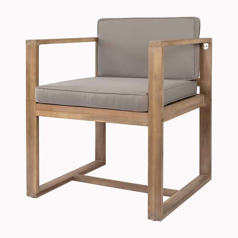 Roomfitters Outdoor Wooden Armchairs with Cushioned Back and Seat, Modern Patio Seating Set of 2