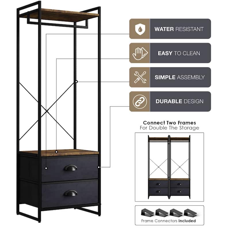 Clothing Rack with 2 Drawers - Tall Closet Stand Dresser for Bedroom
