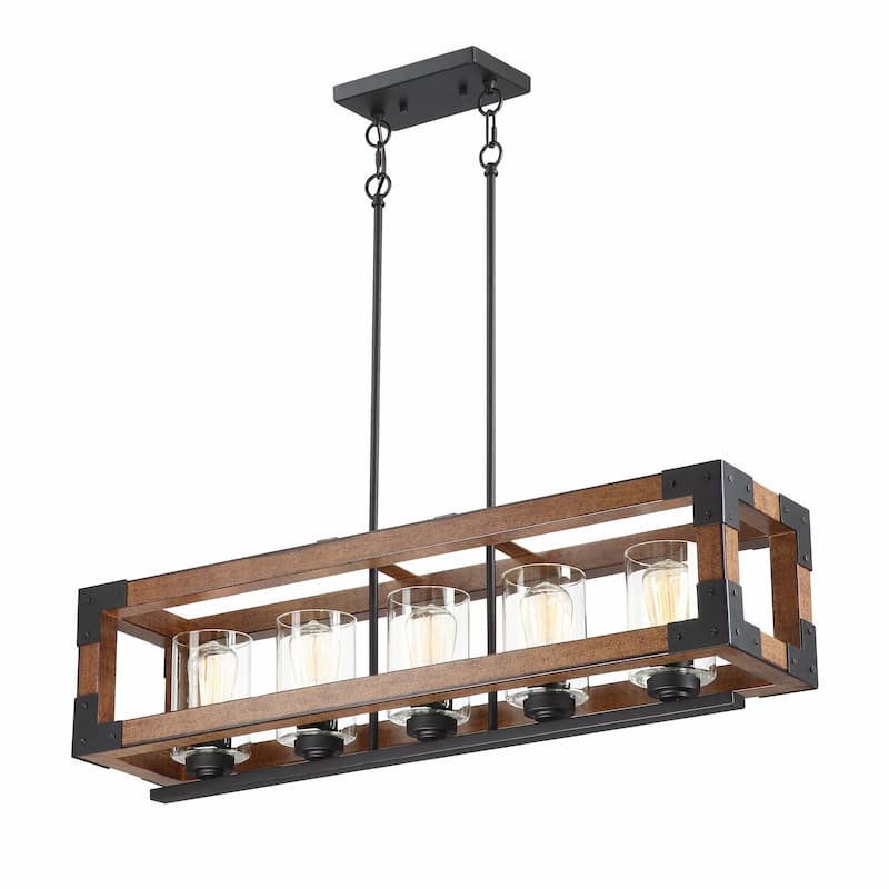5 Light Lantern Rectangle Chandelier - 36"x8.55"x53"
