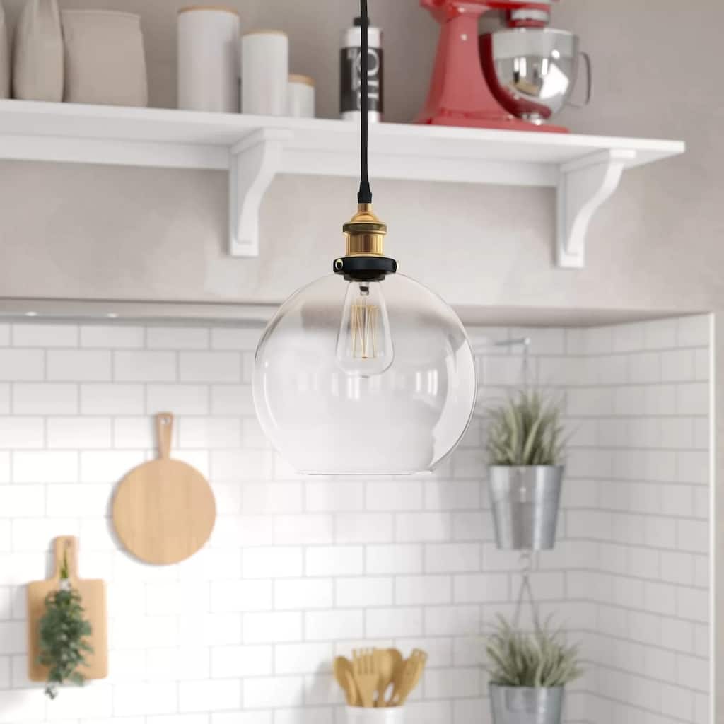Glass Pendant Light 1-Light Globe Chandelier Modern Farmhouse Ceiling Fixture - 11