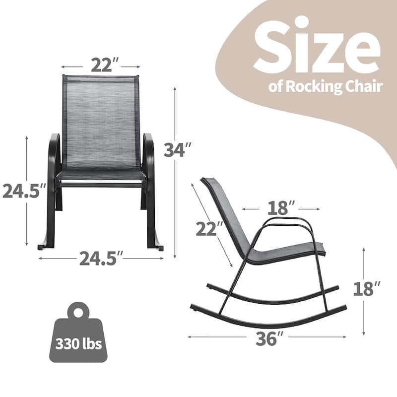 Gymax 2pcs Patio Rocking Chair Heavy-Duty Metal Rocker Outdoor