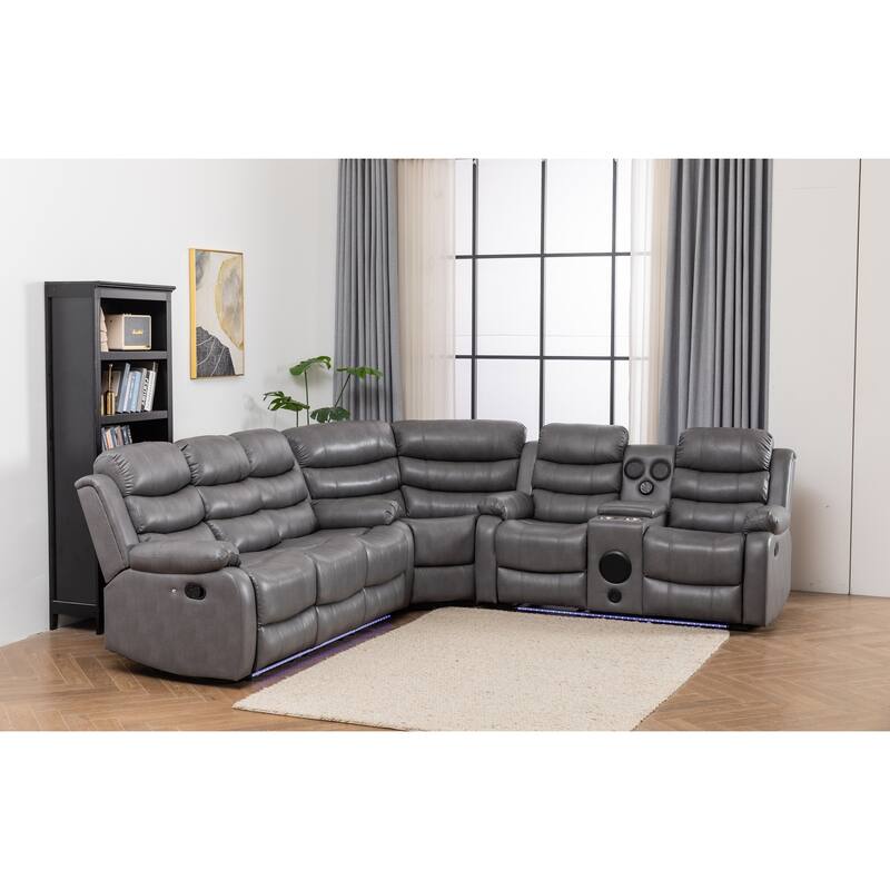Donivi LED Faux Leather Reclining Sectional With Speakers