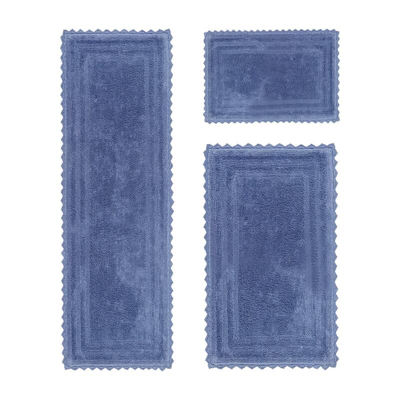 Better Trends Bath Rugs Set 100% Cotton Soft & Water Absorbent Tufted Bathroom Rug for Shower, Sink Bath Mats Lilly Crochet - 3 Piece Set (17" x 24" | 24" x 40" | 20" x 60") - Blue