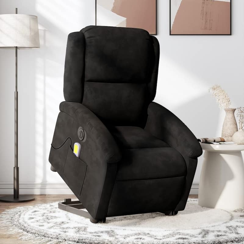 vidaXL Stand up Massage Recliner Chair Power Lift Wingback Armchair Velvet - Black Electric