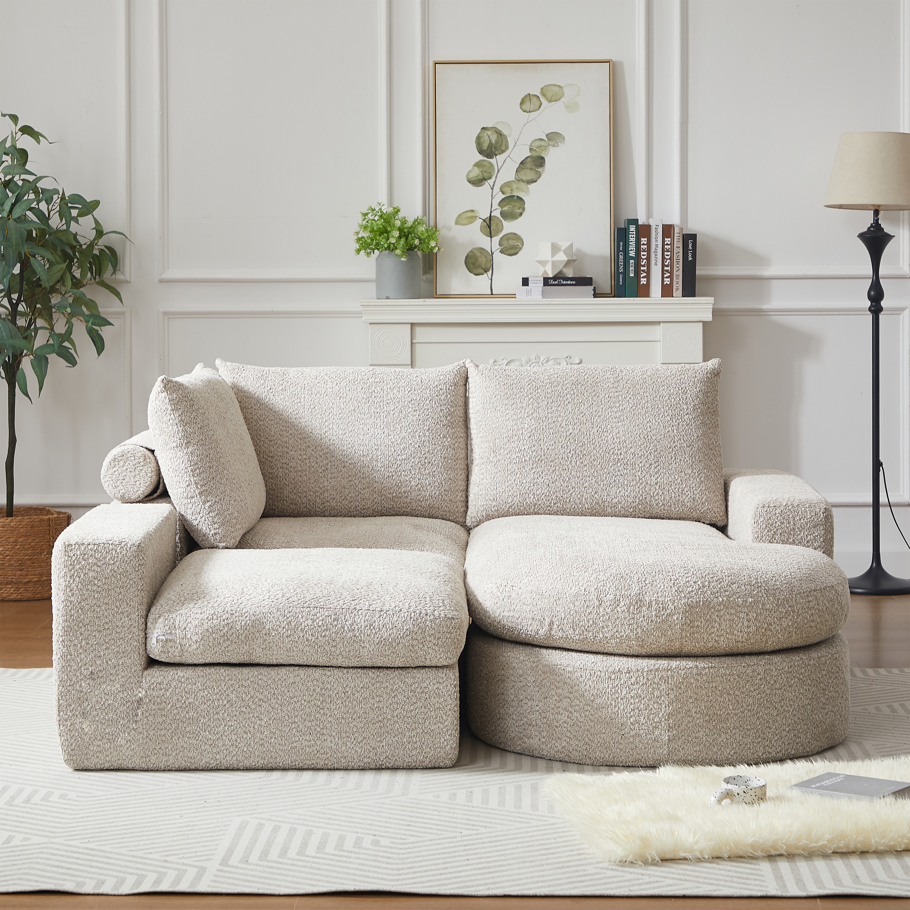 Curved Sectional Sofa with L-Shape Chaise, Chenille Upholstered Boneless Cloud Sofa, Modular 4 Seat Corner Sofa with Cushions