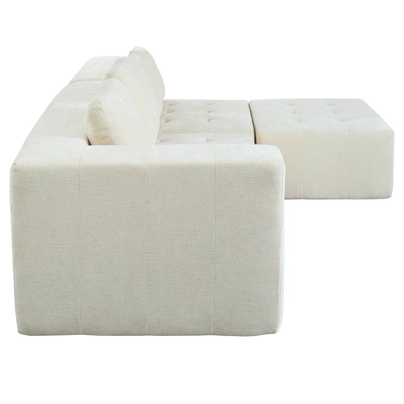 110" Polyester Modular Sectional Sofa (3-Piece) with 4 Pillows and Tufted Seat Design