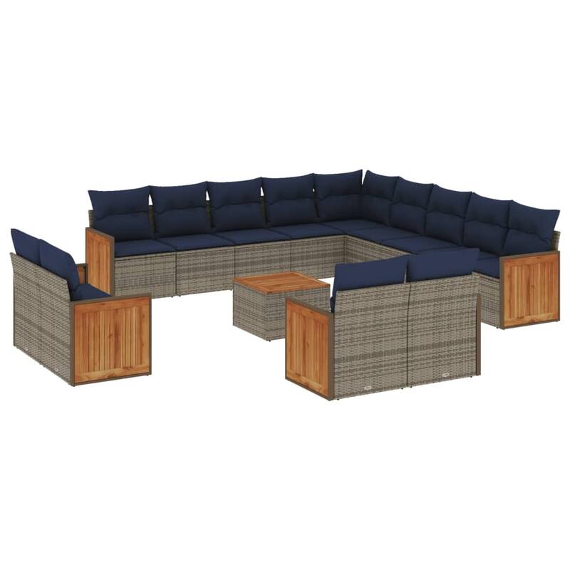 vidaXL 13/14 Piece Patio Sofa Set with Cushions Black/Gray Poly Rattan - 21.7 x 24.4 x 27.2