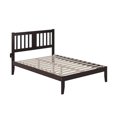 Full Bed - Espresso Solid Wood Frame & Headboard - Slat Kit Included - No Box Spring Needed