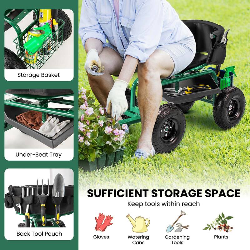 Costway Rolling Garden Cart Height Adjustable Scooter with Swivel Seat - See Details