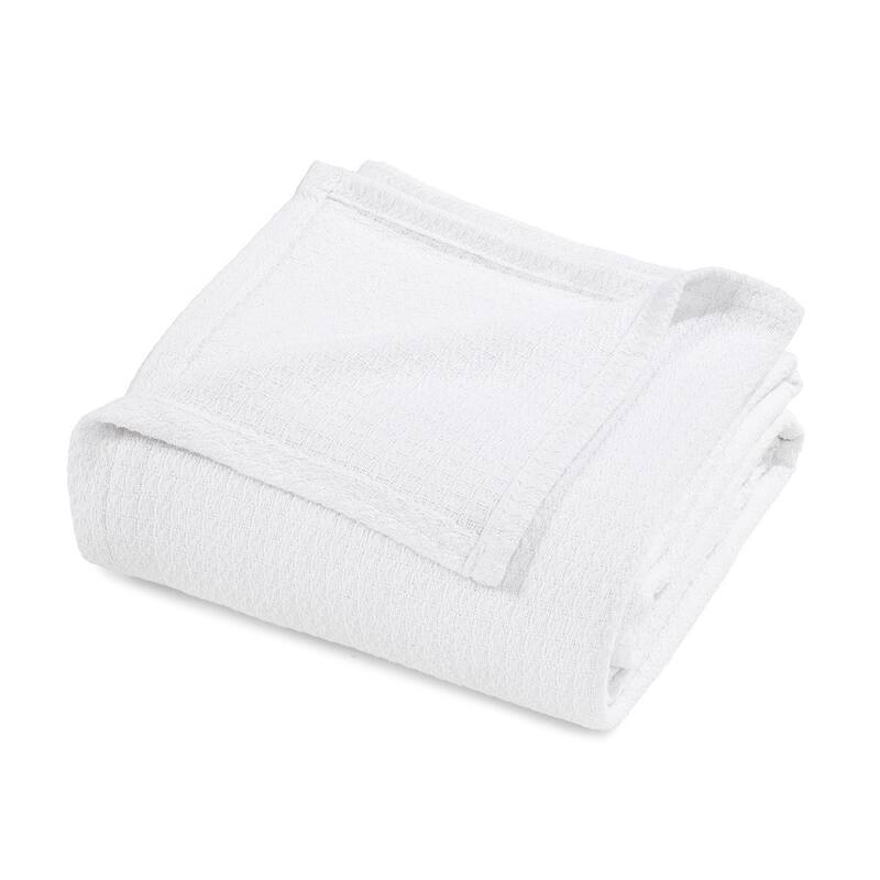 HomeRoots King White Cotton Waffle Weave Honeycomb Blanket