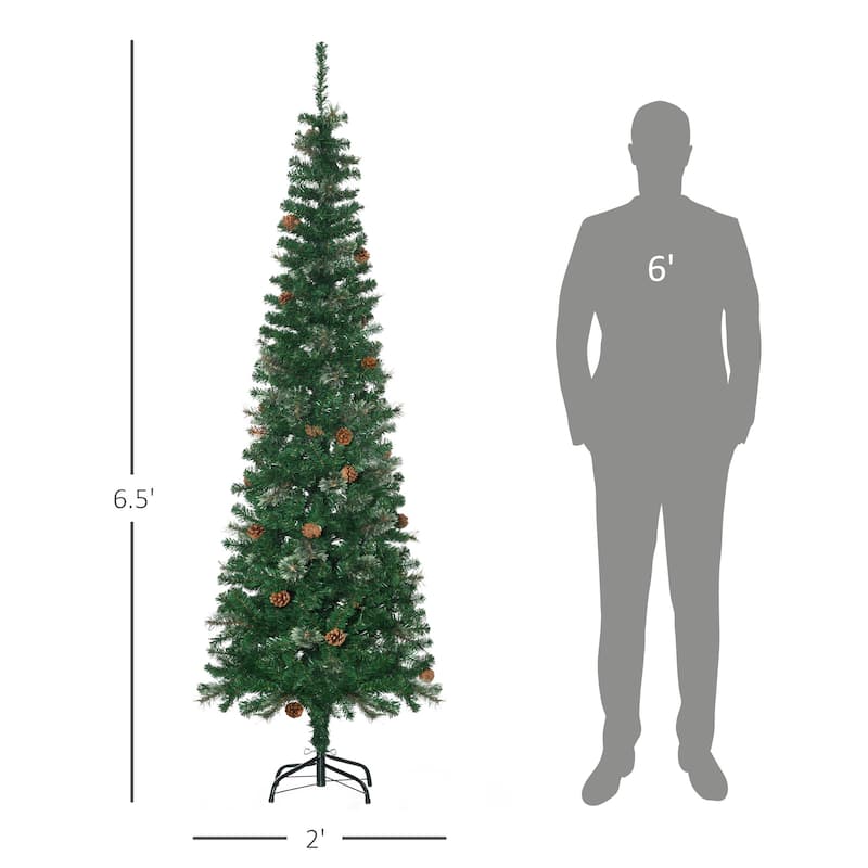 HOMCOM 6.5 ft. Pine Cone Decorated Slim Christmas Tree with Stand