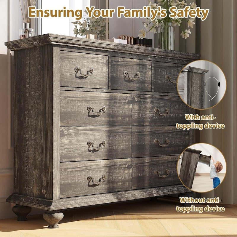 Rustic 9 Drawers Dresser for Bedroom, Living Room
