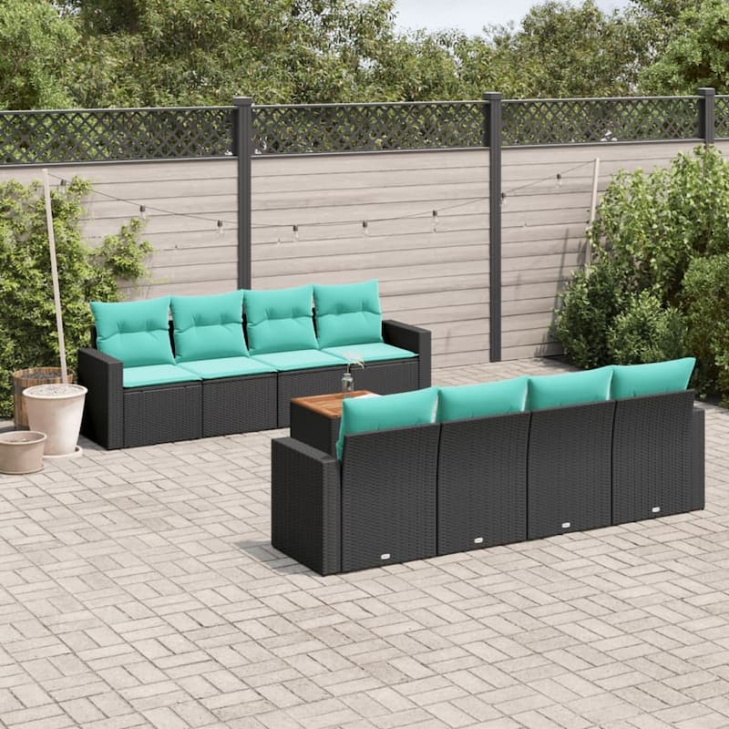 vidaXL 9 Piece Patio Sofa Set with Cushions Black Poly Rattan - 21.7 x 24.4 x 27.2