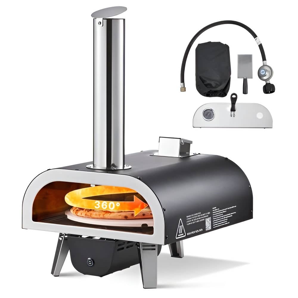 Portable Wood and Propane Pizza Oven with Built-In Thermometer for Outdoor Cooking - 29.1 x 15.4 x 26.2 in