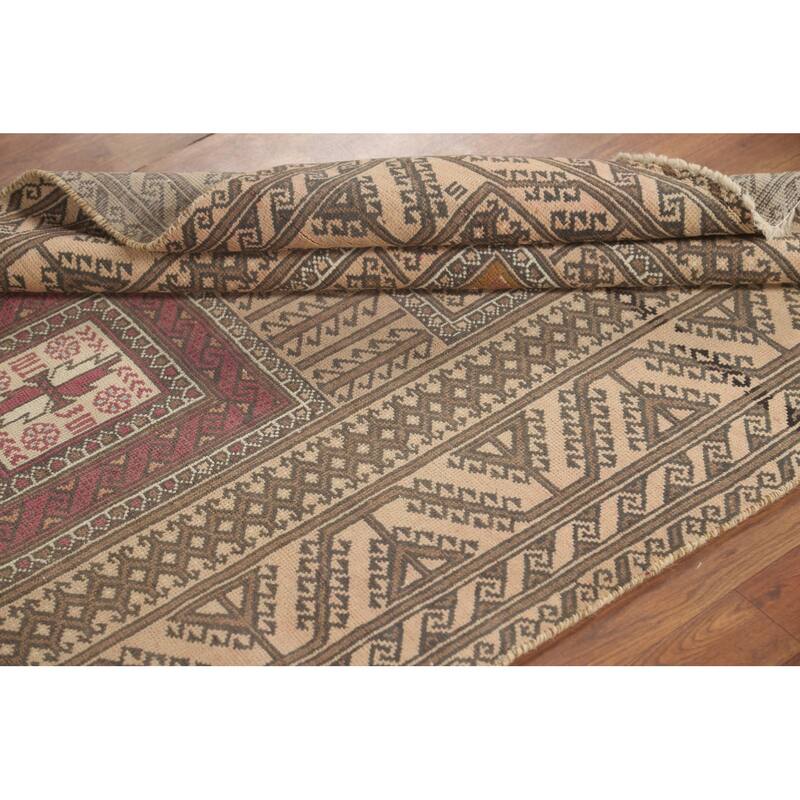 Geometric Balouch Persian Vintage Area Rug Handmade Wool Carpet - 3'8" x 7'1"
