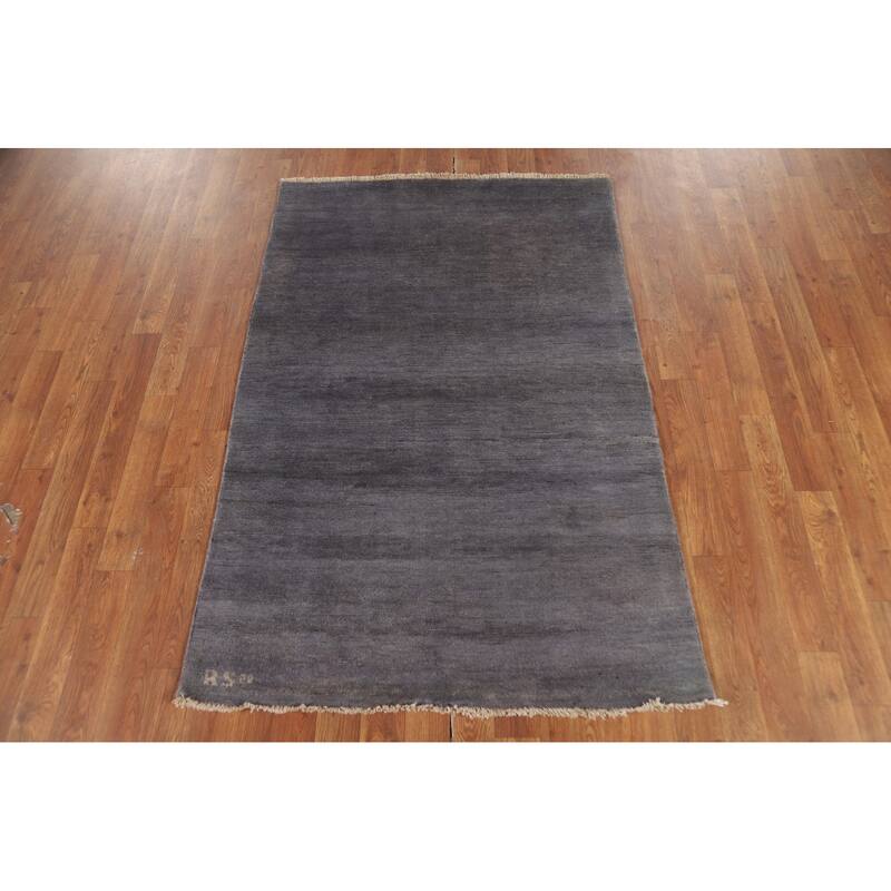 Modern Gabbeh Oriental Foyer Rug Hand-Knotted Grey Wool Carpet - 3'3" x 4'11"