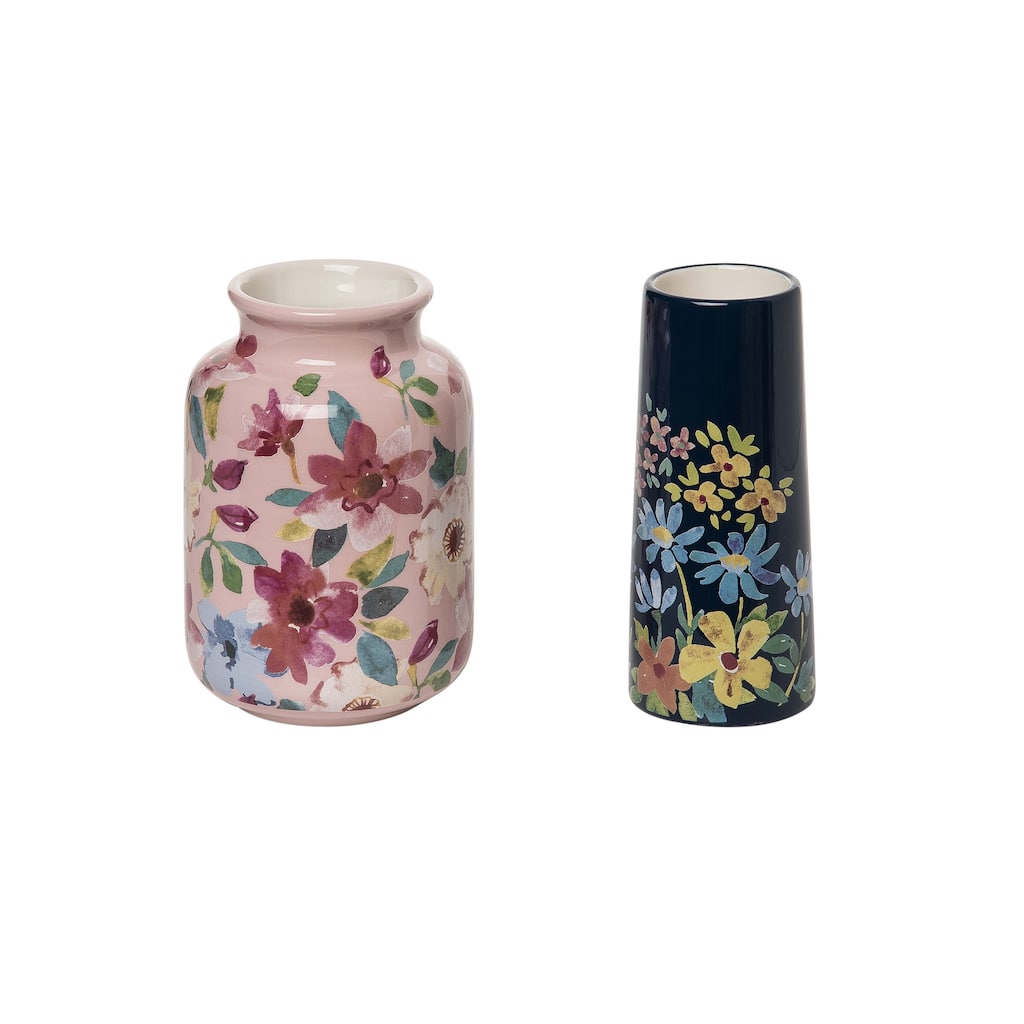 Transpac Dolomite 6 in. Multicolor Spring Floral Boutique Vase Set of 2