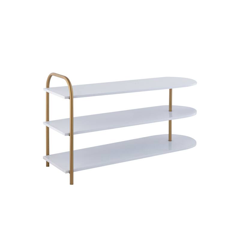 happimess Modern 24" 9-Pair 3-Tier Iron Curved Decker Shoe Rack