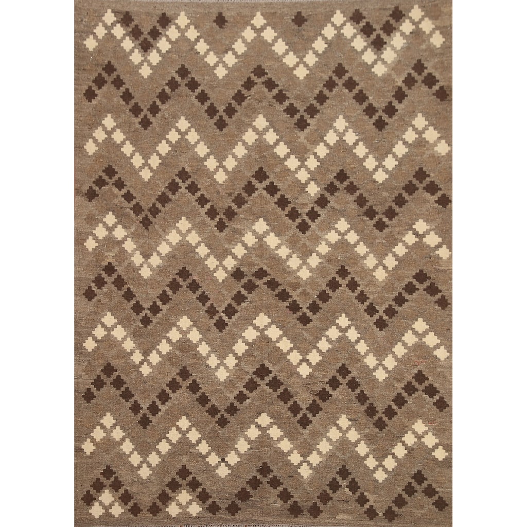 Hand Woven Oriental 100% Wool Carpet Southwestern Geometric Multi-Colored Kilim Area Rug - 6' 3'' X 5' 1''