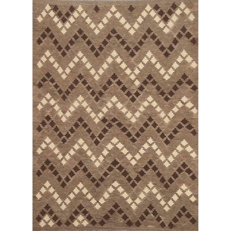 Hand Woven Oriental 100% Wool Carpet Southwestern Geometric Multi-Colored Kilim Area Rug - 6' 3'' X 5' 1''