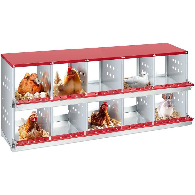 Chicken Nesting Box for Hens, Rabbits, Ducks - Red - Red 10 Compartments with Cover