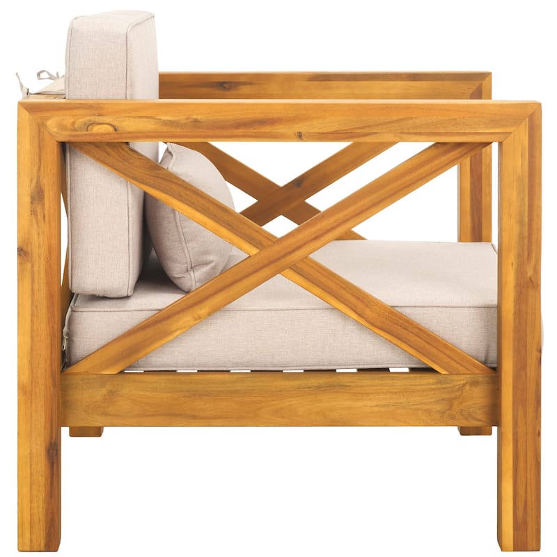 SAFAVIEH Outdoor Living Crewe Solid Wood Arm Chair - Natural/Light Grey - 30"W x 30"D x 31"H