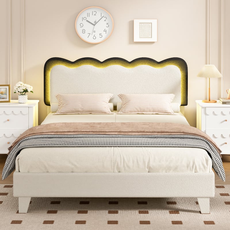 Upholstered Platform Bed Frame Queen Size with Headboard