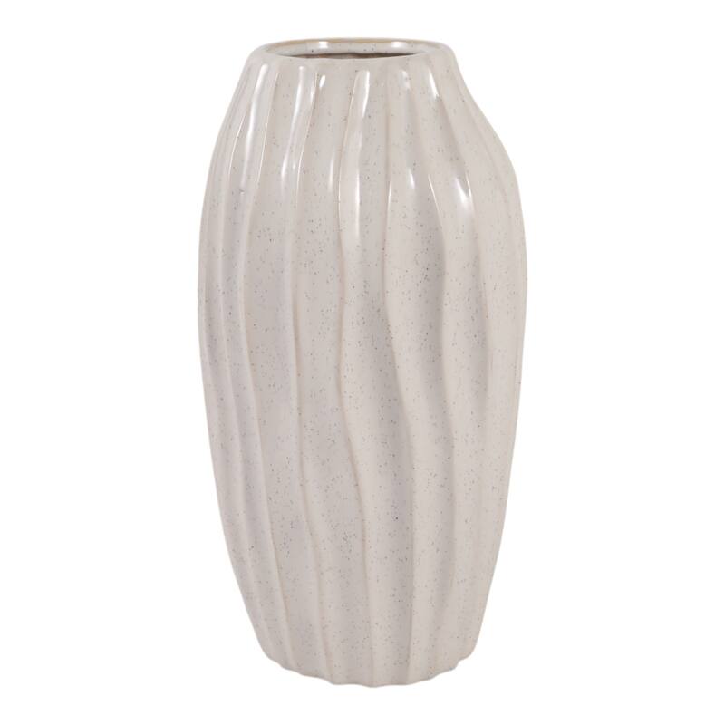 Contemporary Ceramic Sculpted Tall Vase Inspired Design - Ivory