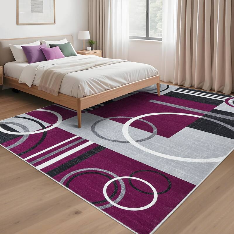 Washable Rugs for Living Room Bedroom Circles Pattern Rug Modern Geometric Area Rug