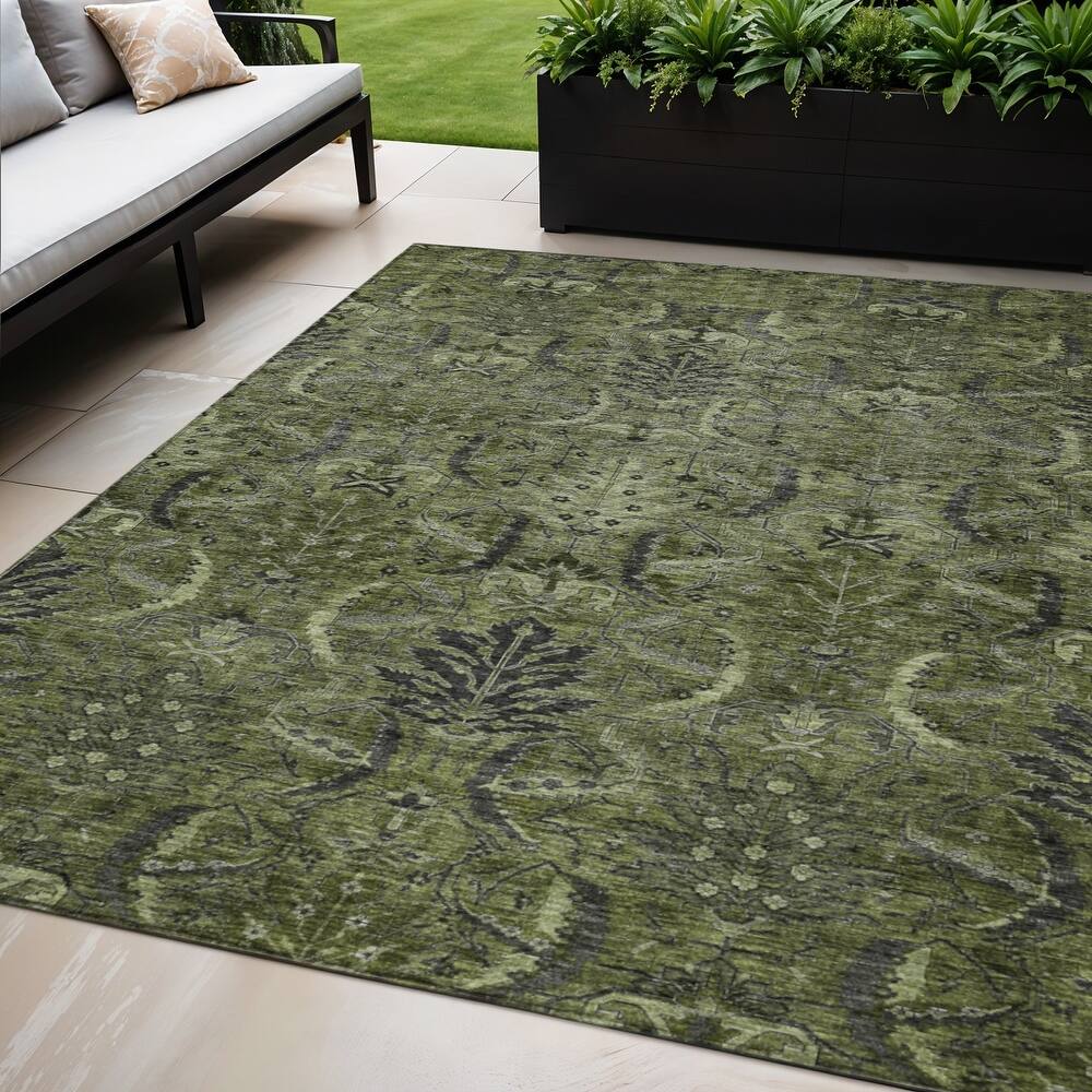 HomeRoots Damask Transitional Rectangle Outdoor Rug