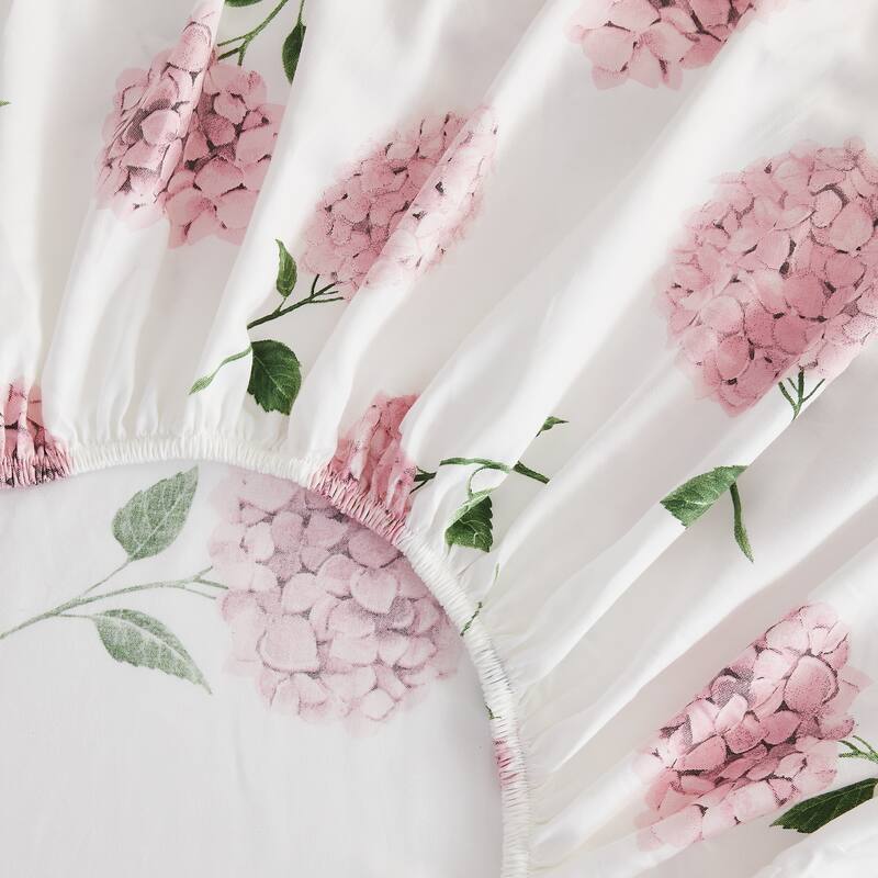 Printed Design Cotton Collection 400TC Hemstitch Pink Hydrangea Sheet Set and Pillowcases