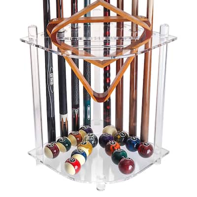 GSE™ Premium Clear Acrylic 8-Pool Cue Corner-Style Billiard Pool Cue Rack. Floor Stand Pool Cue Stick Holder - White