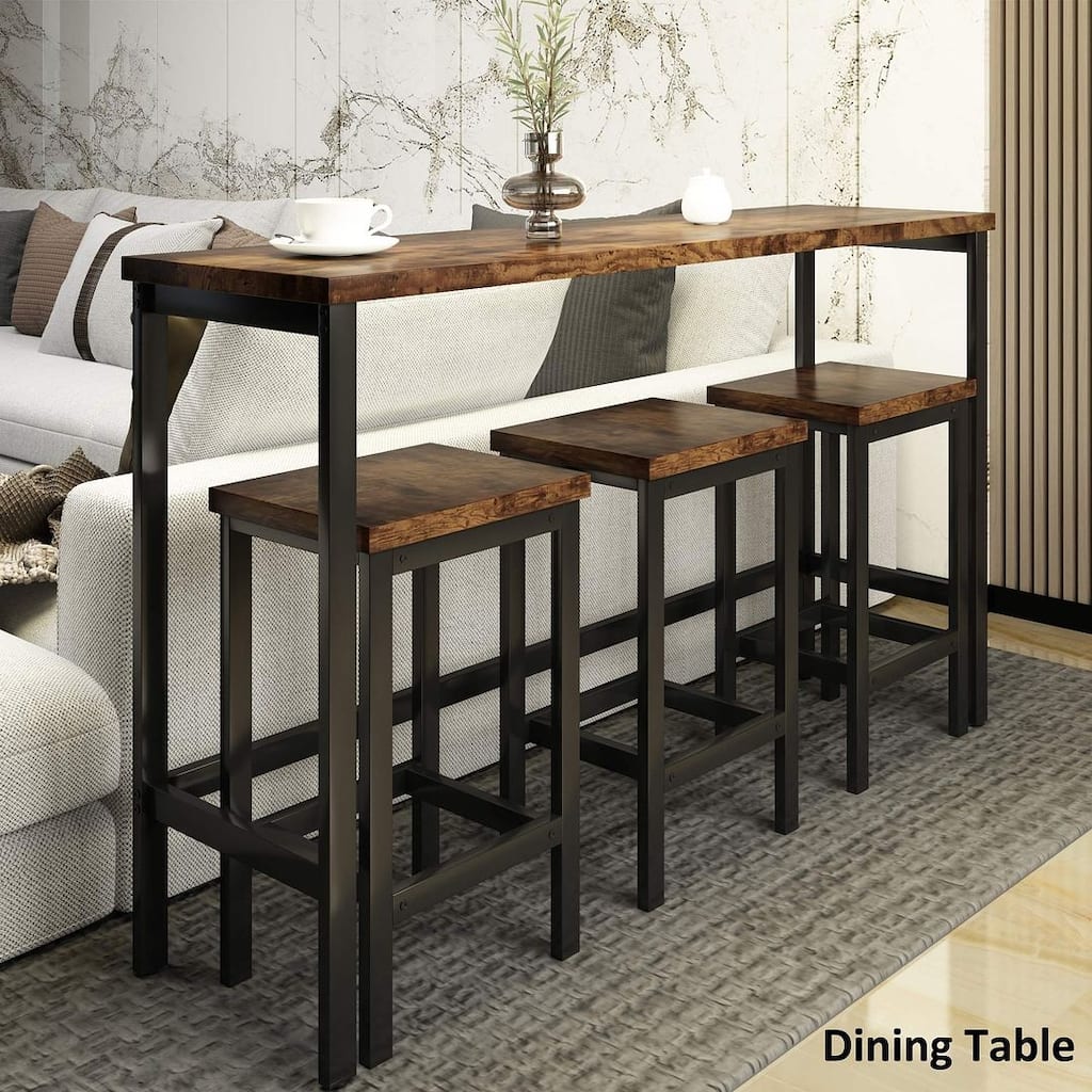 4 Piece Counter Height Dining Table Set - 60.2" Rectangle Bar Pub Table with 3 Stools