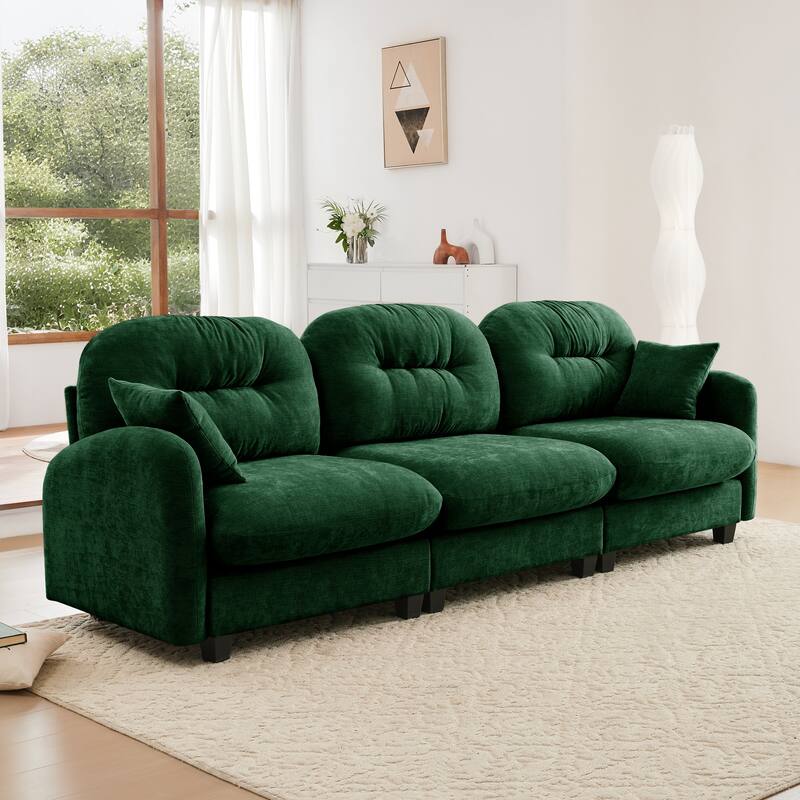GDF Studio - Bell Modern Chenille Modular 3-Seat Sofa with Ergonomic Tufted Backrest and Wooden Base