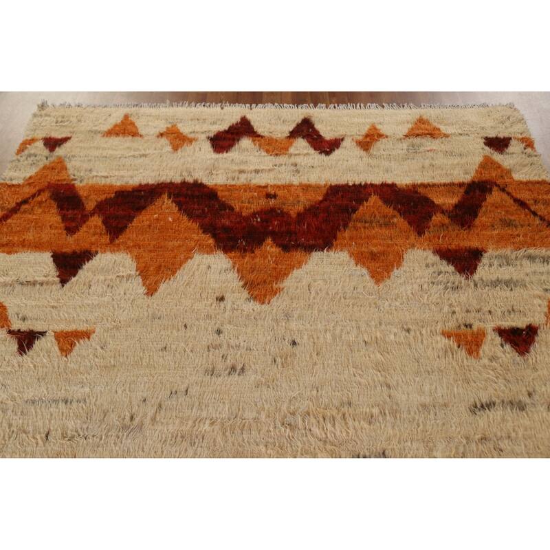 Hand Knotted Oriental 100% Wool Carpet Modern Tribal Beige & Ivories Moroccan Area Rug - 9' 8'' X 6' 8''