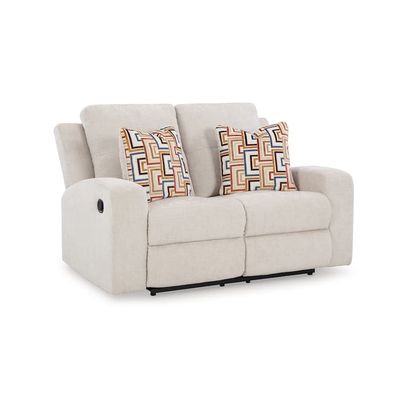 Genna Manual Recliner Loveseat, Light Beige Polyester 2 Pillow 64 Inch