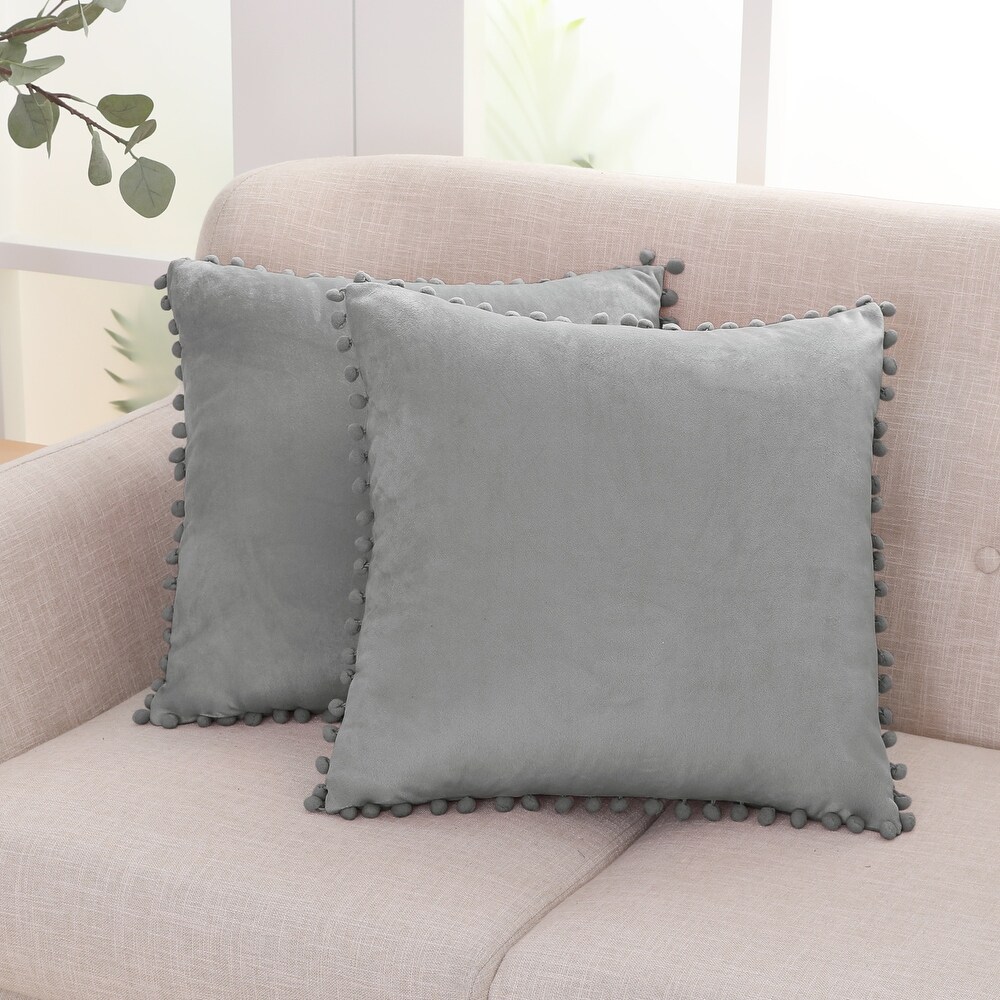 Deconovo Decorative Velvet Throw Pillow Covers with Invisible Zipper 26x26 in, Set of 2, Light Grey, Soft Square Cushion Cases for Couch Sofa Living