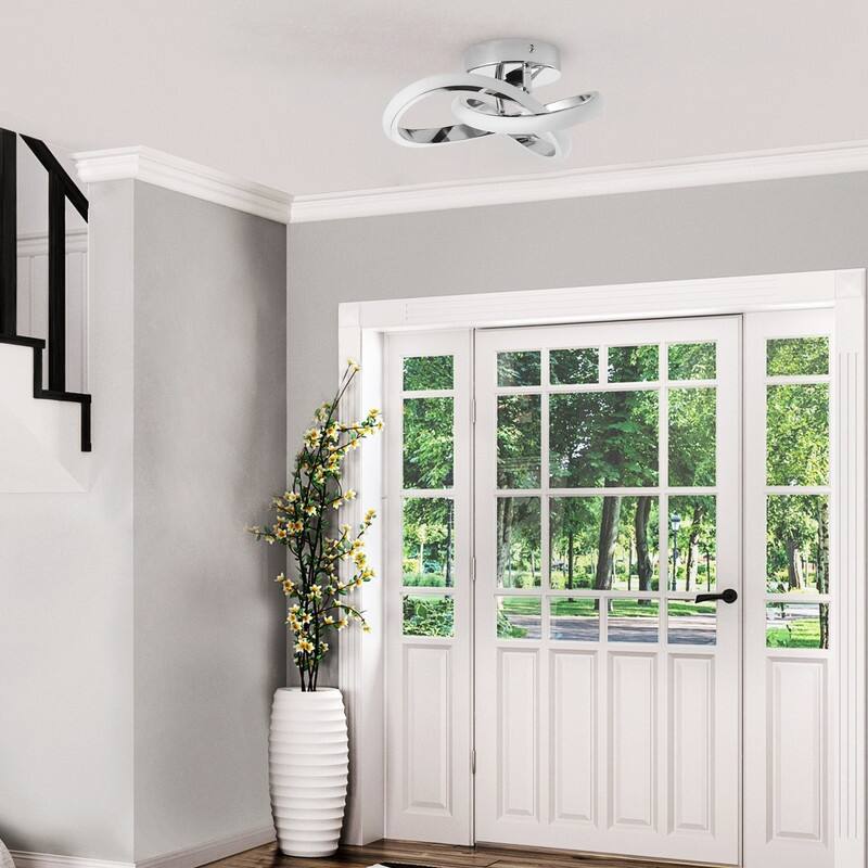 Modern Chrome LED Semi Flush Mount Ceiling Light with Milky White Silicone Shade