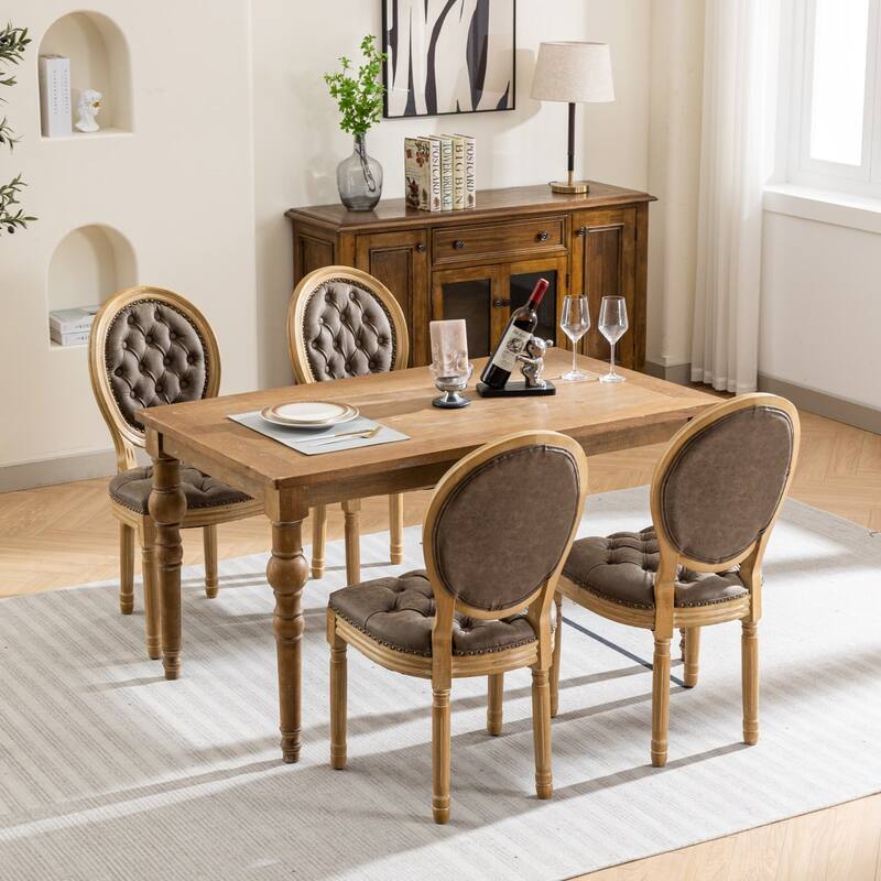 GDF Studio - French Traditional Wood PU Upholstered Dining Chairs with Tufted Back & Nailhead Trim, Set of 2