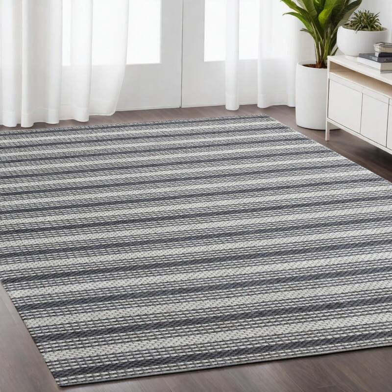 Mubit Non Skid Woven Area Rug By HomeRoots - 5' x 8' - Gray and Ivory