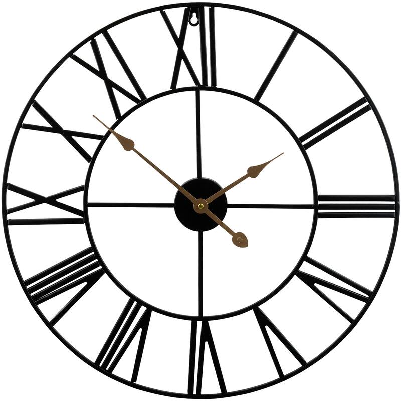 Sorbus Decorative Black & Gold Analog Roman Numeral Wall Clock - 24" - 24" - Black