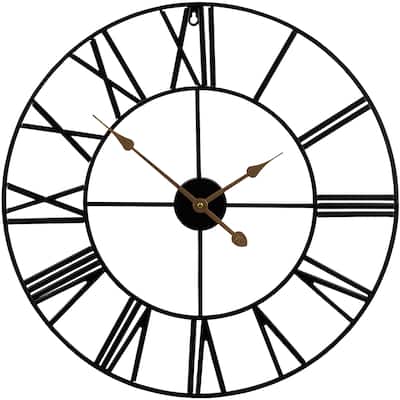 Sorbus Decorative Black & Gold Analog Roman Numeral Wall Clock - 24"