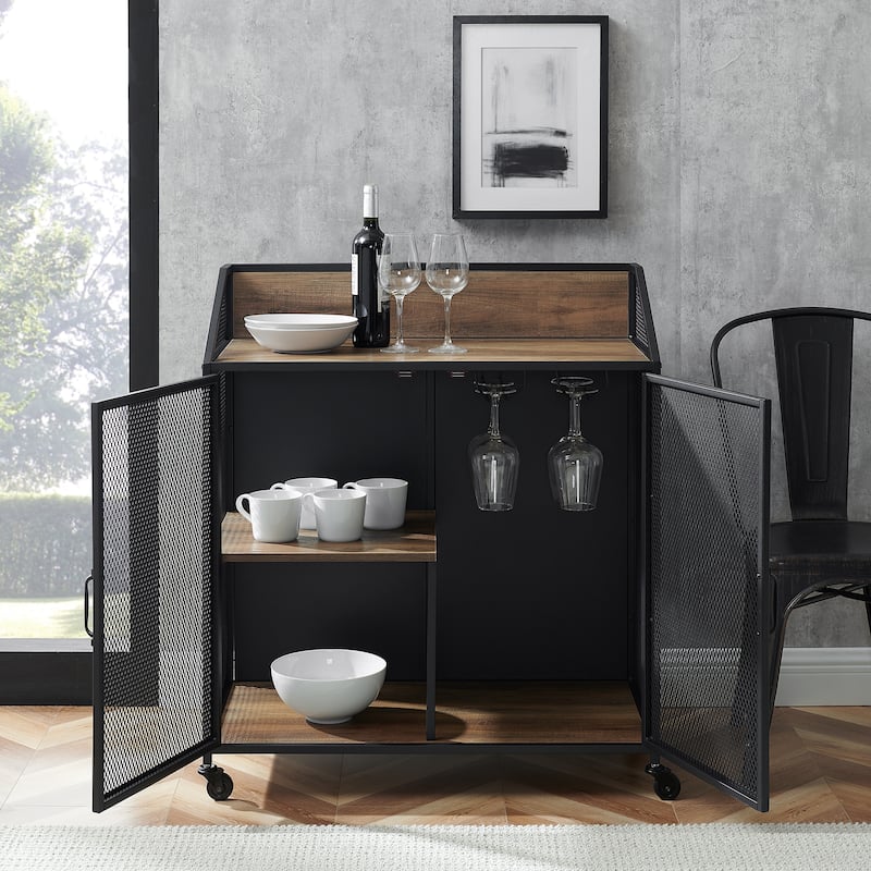 Walker Edison Pierpont Industrial Mesh Bar Cabinet
