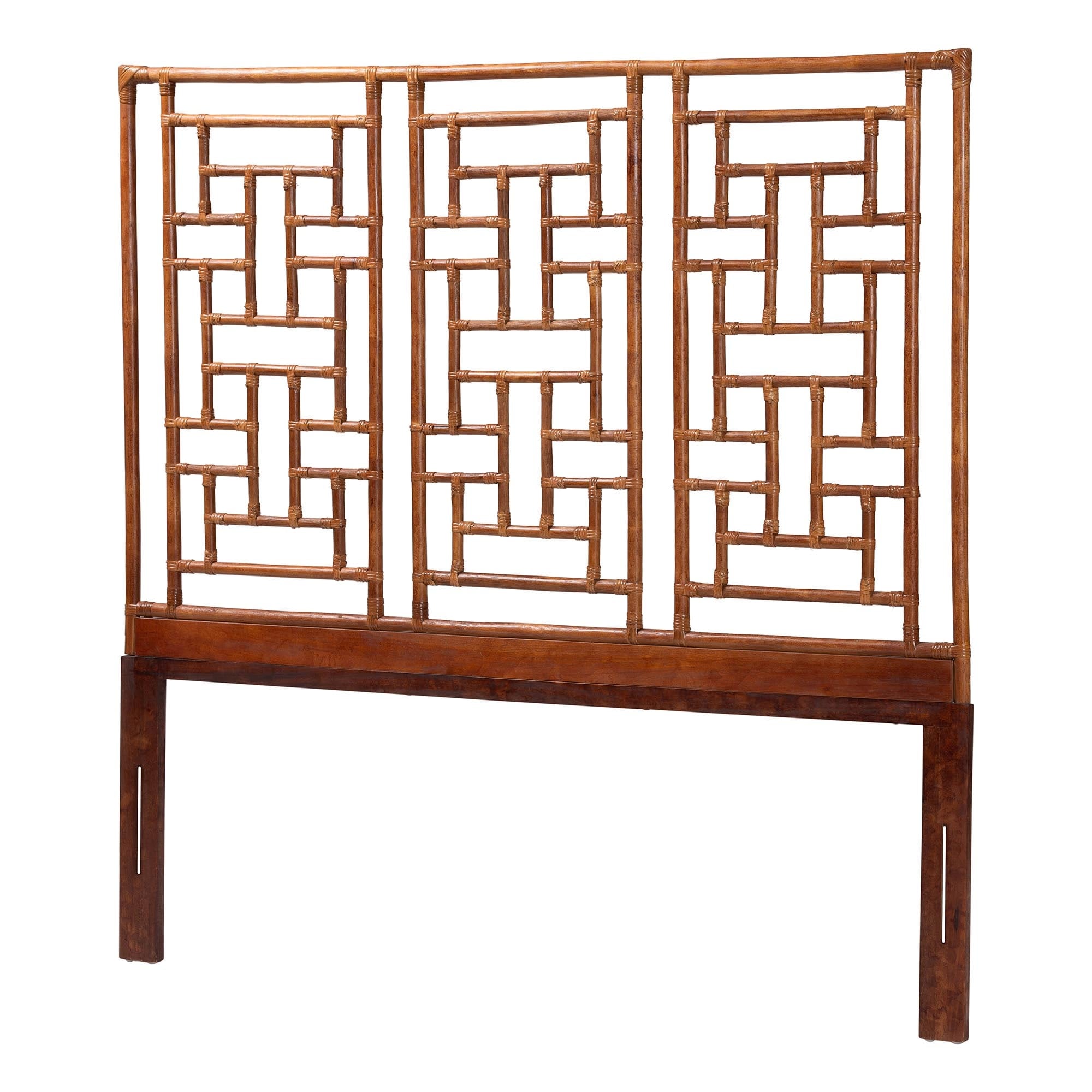 Jamuna Marbled Tortoise Natural Rattan Headboard - Handcrafted Coastal Boho Style Bedroom Backdrop
