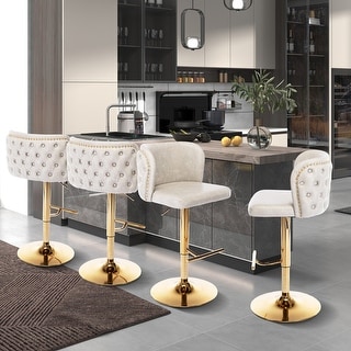 Modern Upholstered Swivel Adjusatble Height Leather Barstools Set of 6