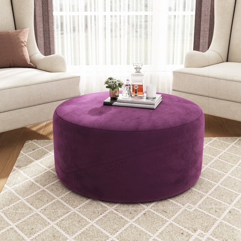 Velvet Round Ottoman - Purple