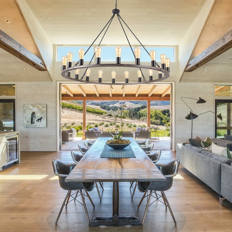 20 - Light Farmhouse Metal Round Industrial Chandelier for Dining Room Entryway Kitchen Island - N/A