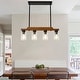 preview thumbnail 44 of 67, Farmhouse Linear Chandelier Rustic Wood Kitchen Island Lighting Dining Room Pendant Light Fixture with Seeded Glass Shade
