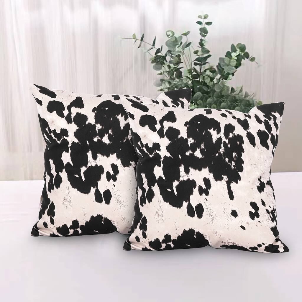 Adeco 18x18 Inch Set of 2 Cow Decorative Throw Pillow Covers